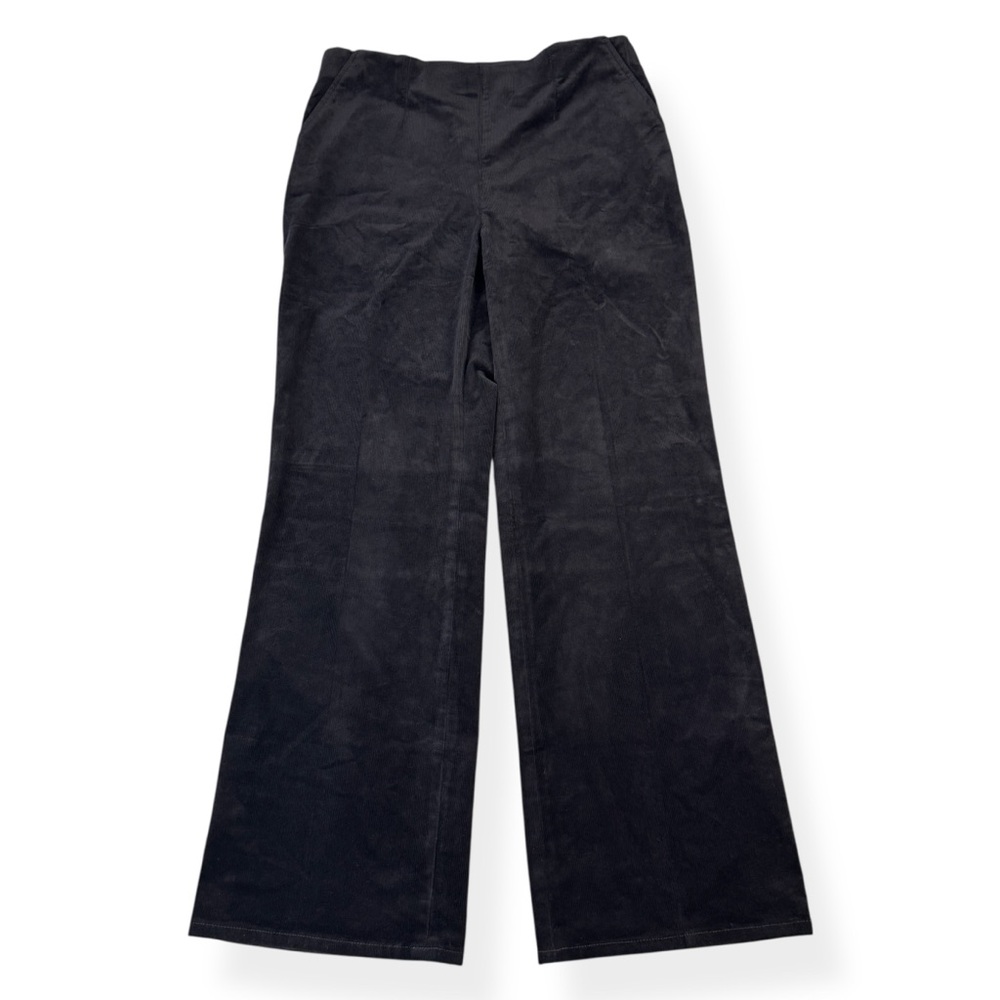 Talbots Solid Black Velour Wide Leg Pants Womens M Medium Back Pockets Stretch
